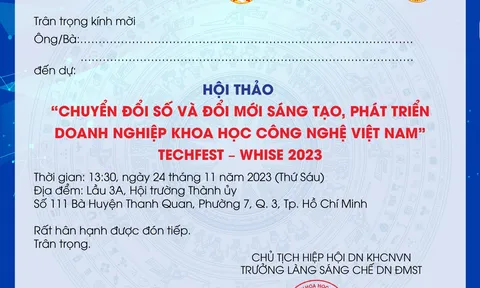 Thiệp mời tham dự Hội thảo "Khởi nghiệp đổi mới sáng tạo quốc gia TECHFEST VIETNAM 2023 - TECHFEST - WHISE 2023"